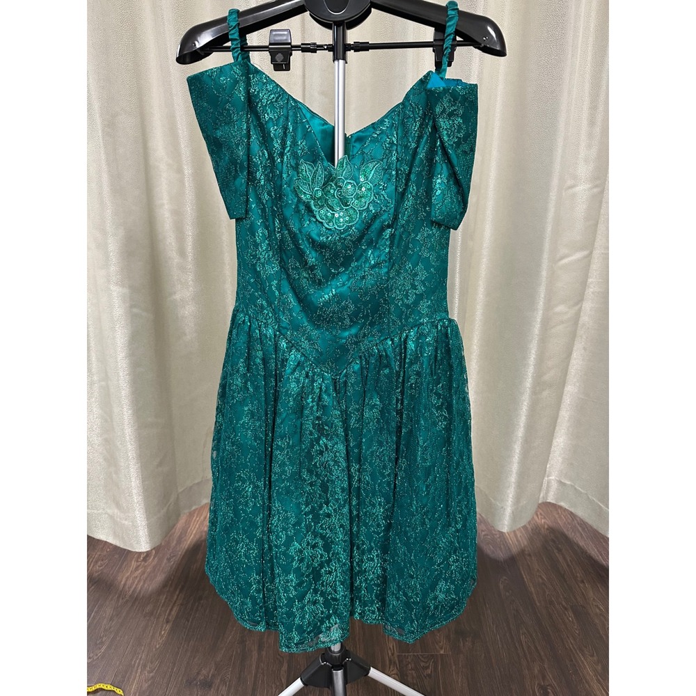 Vtg 80s Gunne Sax Jessica McClintock Teal Lace Prom‎ Dress Size 11/12